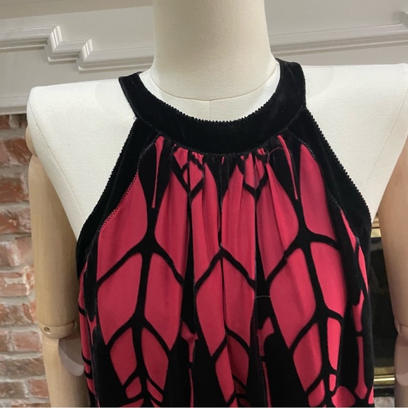 VINTAGE Y2K silk Max Studio red and black velvet accented dress / S / NWOT - Picture 9 of 12